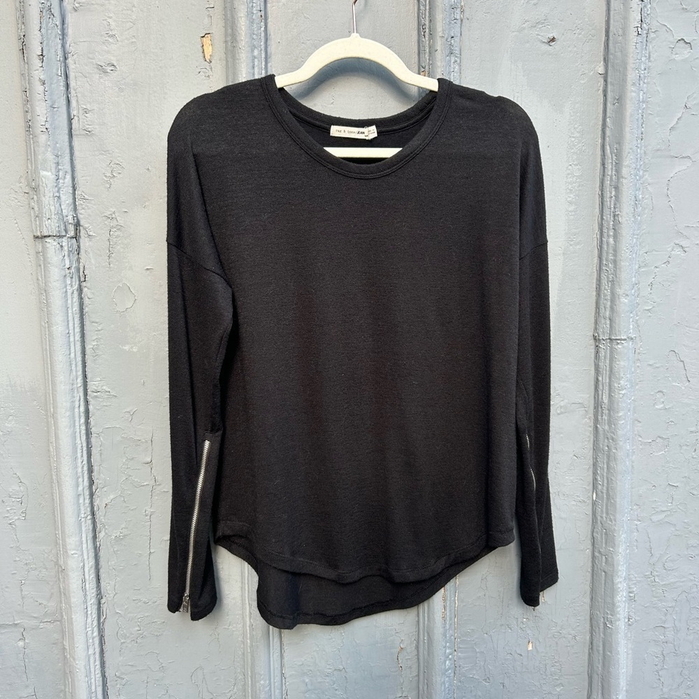 rag & bone black long sleeve zipper arm tee, size s